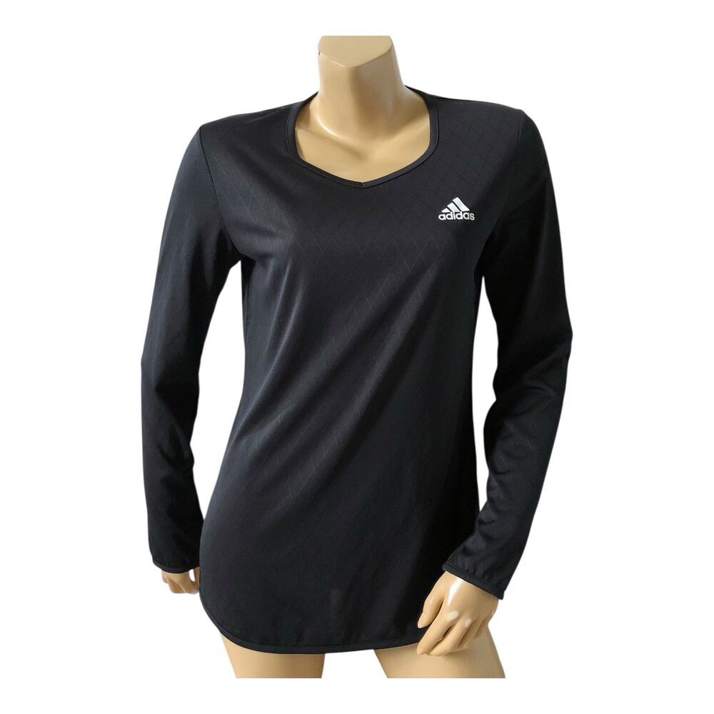 Adidas Athletic T Shirt Womens M Black Climalite Long Sleeve V Neck Performance